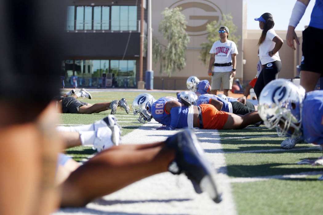 Bishop Gorman football practice underway at Bishop Gorman High School in Las Vegas on Wednesday ...