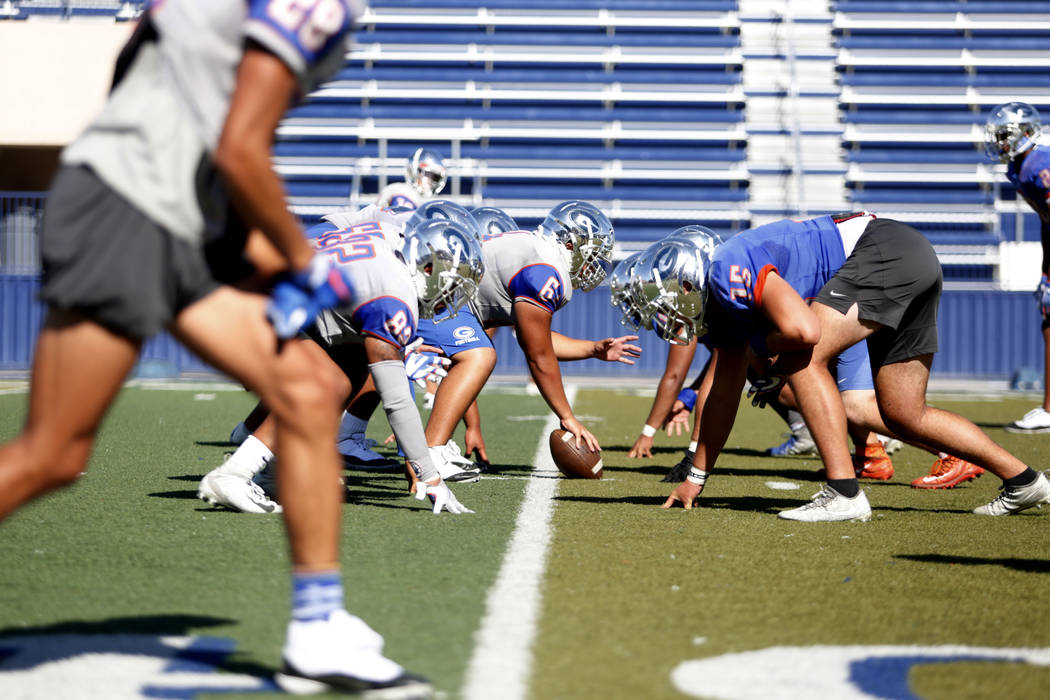 Bishop Gorman football practice underway at Bishop Gorman High School in Las Vegas on Wednesday ...