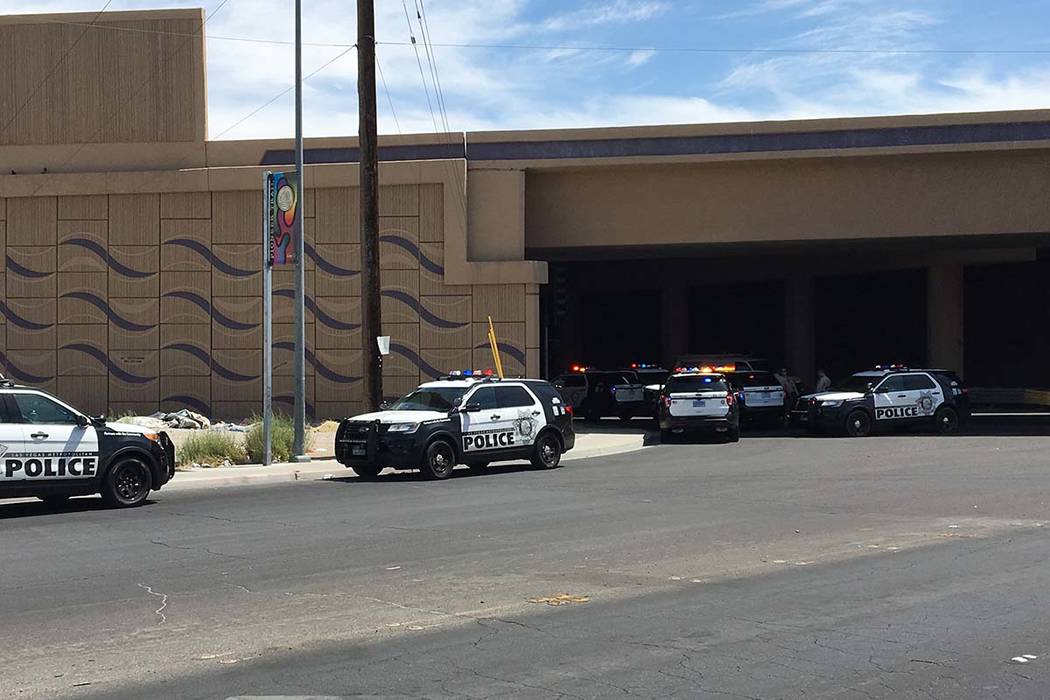 Las Vegas police respond to a fight that left one person with a gash on the arm on Bonanza Road ...