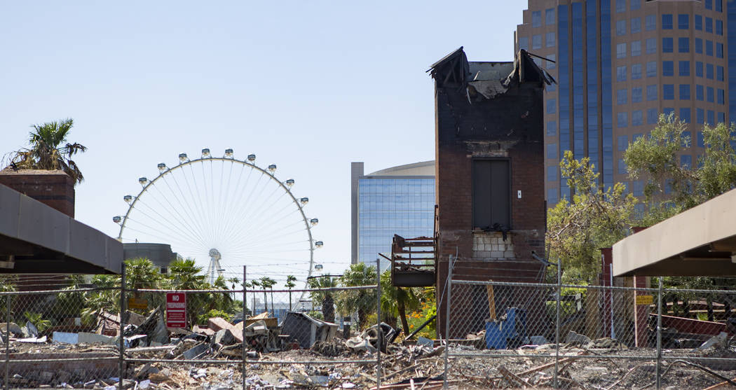 The back of the office complex east of the Strip that burned down a few months ago on Thursday, ...