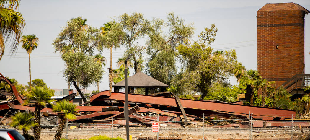 The front of the office complex east of the Strip that burned down a few months ago on Thursday ...