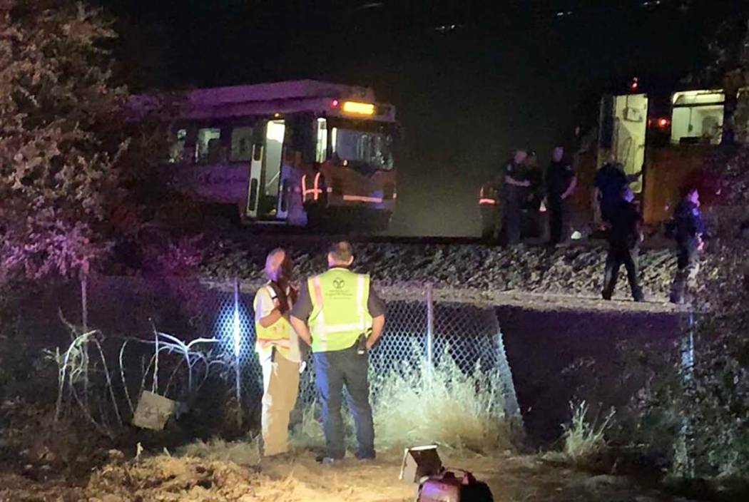 In this image made from video, a Sacramento Regional Transit light-rail car is seen stopped in ...