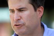 Democratic presidential candidate Rep. Seth Moulton, D-Mass., speaks with reporters, Sunday, Au ...