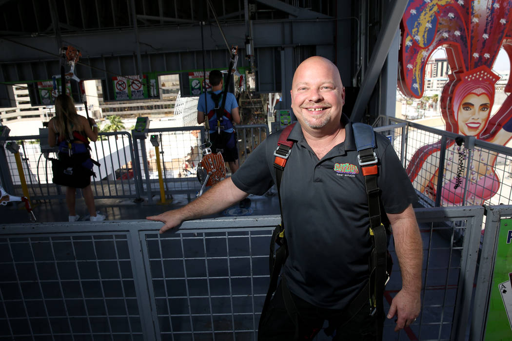 Vic Haase, supervisor of ride operations and guest services at SlotZilla, at the zip line attra ...
