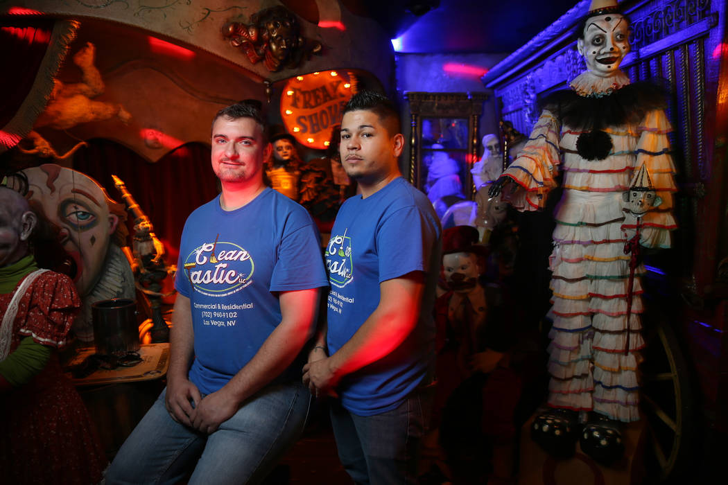 Clean Tastic co-owners Corey Smith, left, and Justin Duran, at Zak Bagans' Haunted Museum in do ...