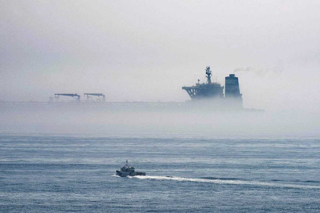 A view of the Grace 1 supertanker is seen through the sea fog, in the British territory of Gibr ...