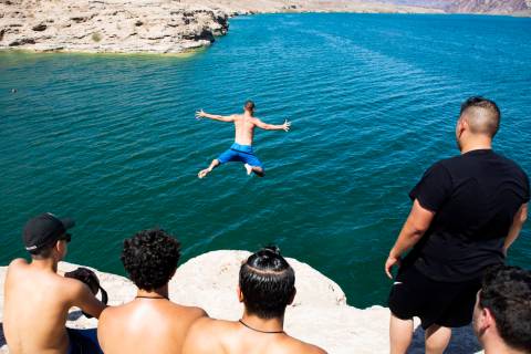 Matt from Las Vegas, who didn't give his last name, jumps into Lake Mohave at Nelson's Landing ...
