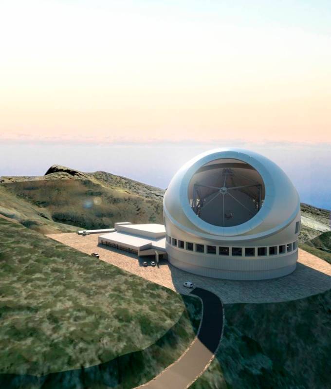 In this artist rendering provided by Thirty Meter Telescope, their proposed observatory is show ...