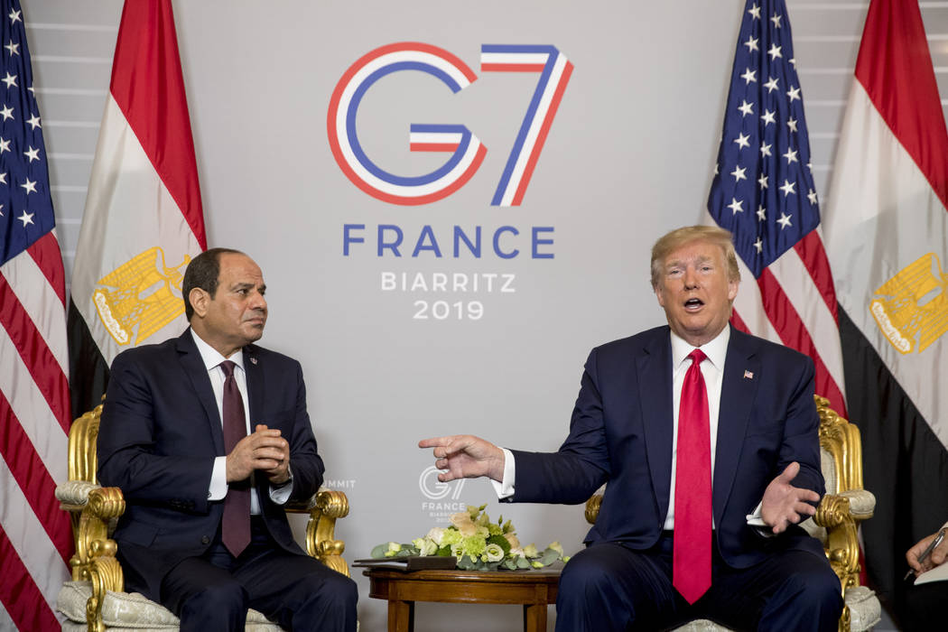 President Donald Trump and Egyptian President Abdel Fattah al-Sisi, left, participate in a bila ...