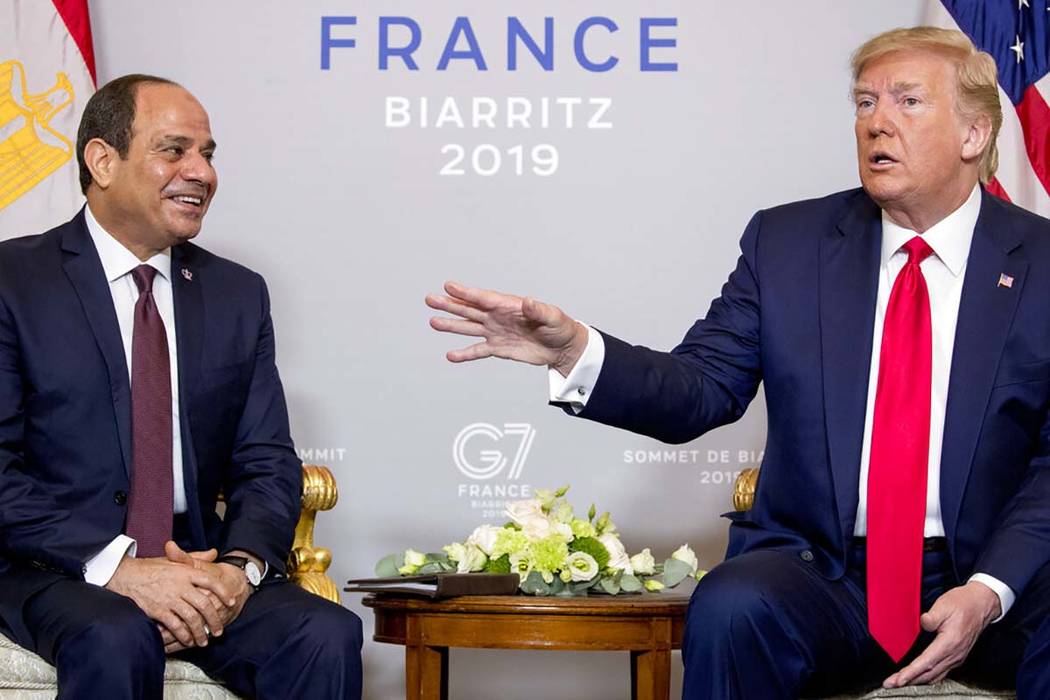 President Donald Trump, right, speaks during a bilateral meeting with Egyptian President Abdel ...