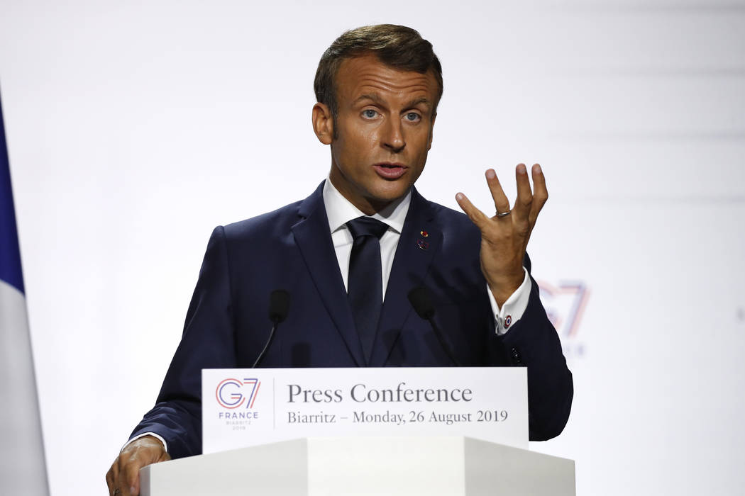 French President Emmanuel Macron attends a press conference that focused on climate during the ...