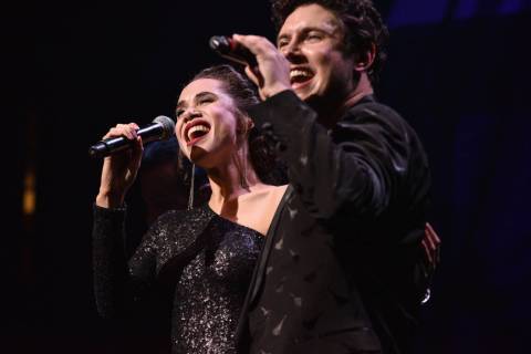 Daniel Emmet and Jaclyn McSpadden are shown in "All That I Am" premiere at Caesars Palace in La ...