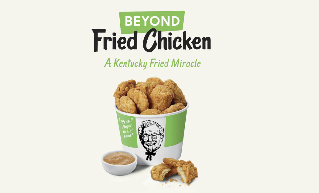 This undated product image provided by KFC shows plant-based chicken. Kentucky Fried Chicken pl ...