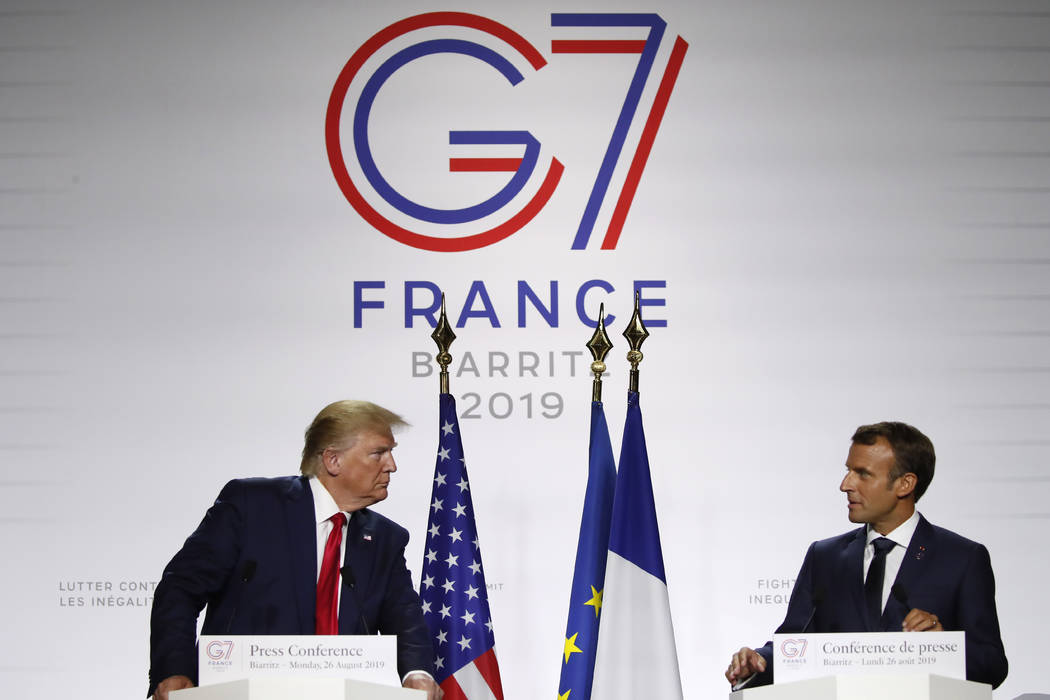 French President Emmanuel Macron and U.S President Donald Trump attend the final press conferen ...