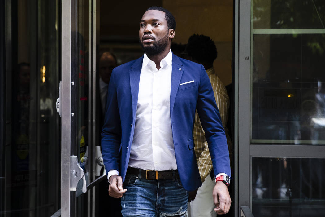 In an Aug. 6, 2019 file photo, Rapper Meek Mill departs from the criminal justice center in Phi ...