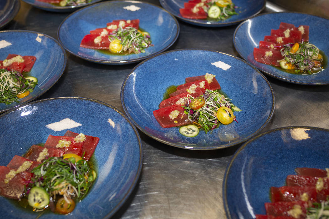 Sake-compressed watermelon with gingerÐwasabi sorbet by Chef Andrew Carroll of Catch Las V ...