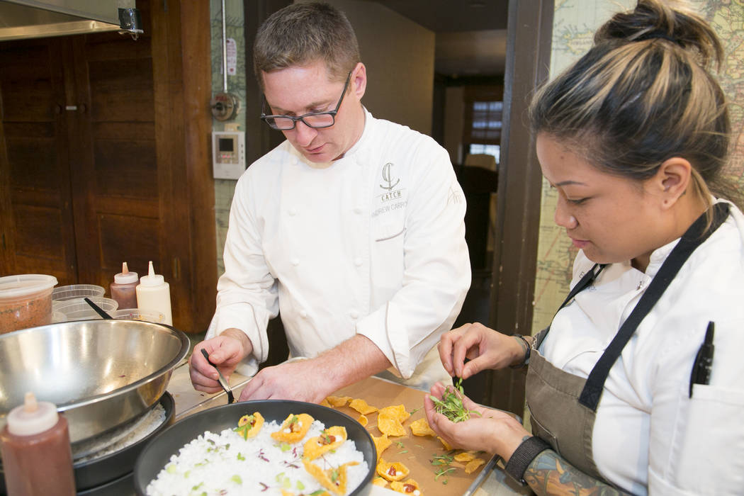 Photo by Rinah Oh Andrew Carroll preparing a dish at the James Beard House in New York City.