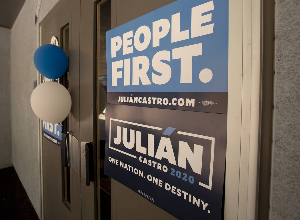 The front door of the meeting in which former U.S. Housing and Urban Development Secretary and ...