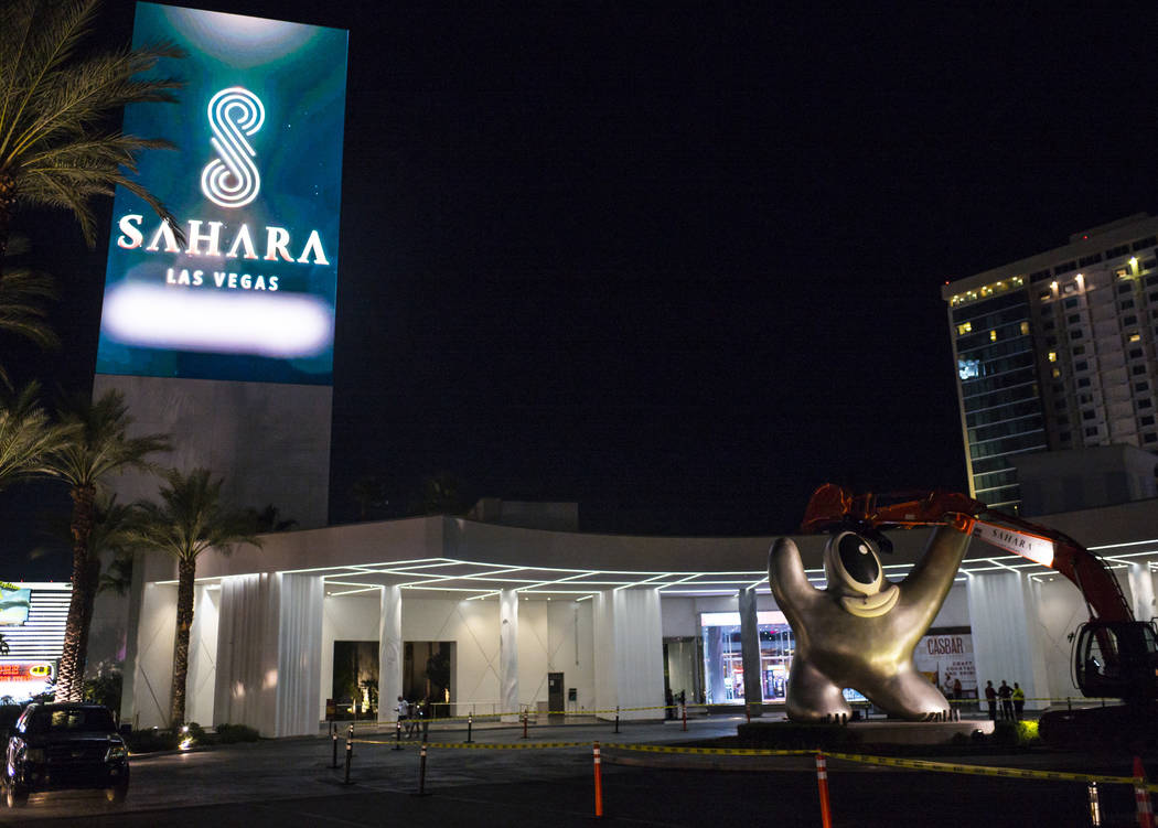 The "Sam by Starck" statue, right, before being removed at the SLS Las Vegas ahead of ...