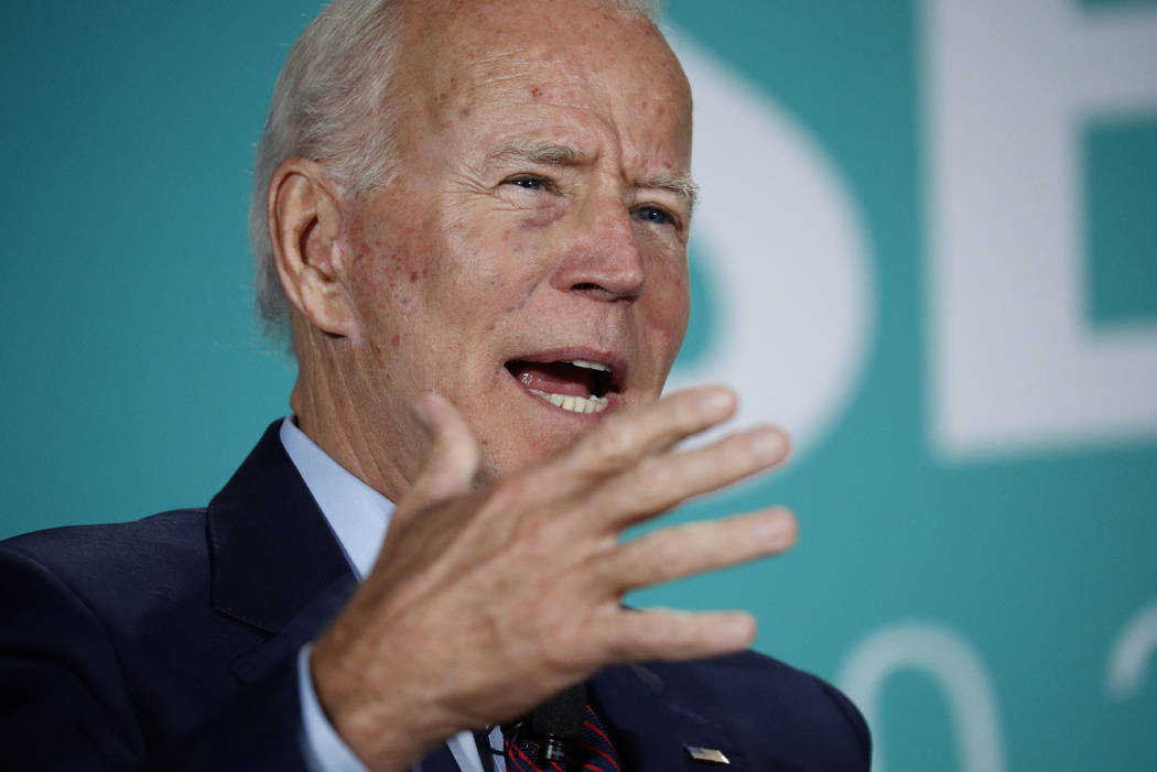 Former Vice President and Democratic presidential candidate Joe Biden speaks during a public em ...