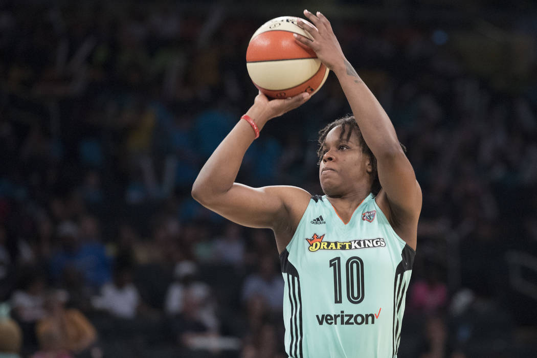 New York Liberty guard Epiphanny Prince shoots a free throw during the second half of a WNBA ba ...
