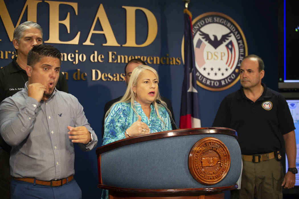 Puerto Rico Gov. Wanda Vazquez speaks during a press conference in San Juan, Puerto Rico, Wedne ...