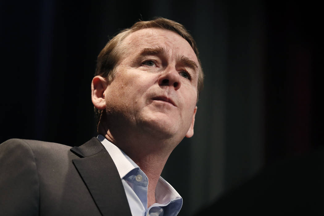 Democratic presidential candidate Sen. Michael Bennet, D-Colo., speaks at the Iowa Federation o ...