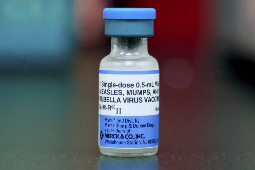 A May 17, 2019, file photo shows a vial of a measles, mumps and rubella vaccine in Mount Vernon ...