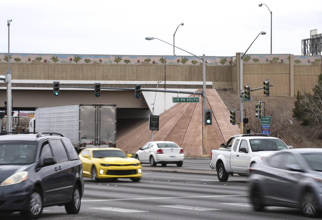 Traffic moves beneath U.S. Highway 95 along Eastern Avenue in Las Vegas on Friday, Feb. 17, 201 ...