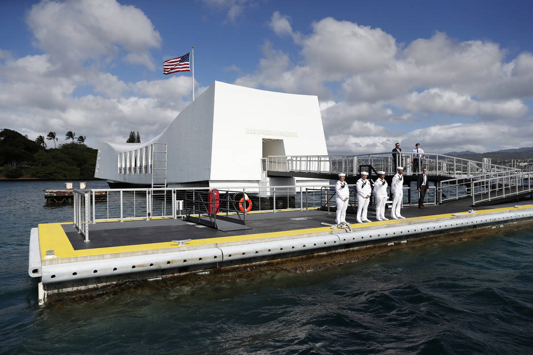 FILE - This Dec. 27, 2016 file photo shows the USS Arizona Memorial at Joint Base Pearl Harbor- ...