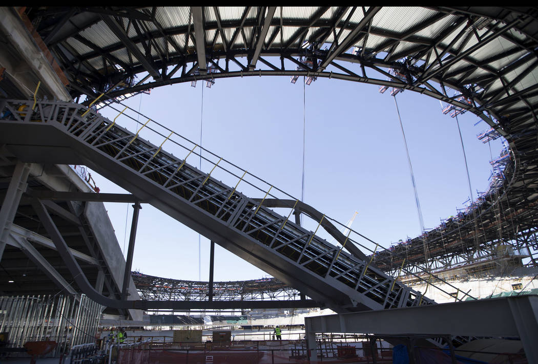 The Raiders Allegiant Stadium construction site in Las Vegas, Wednesday, Aug. 28, 2019. (Erik V ...