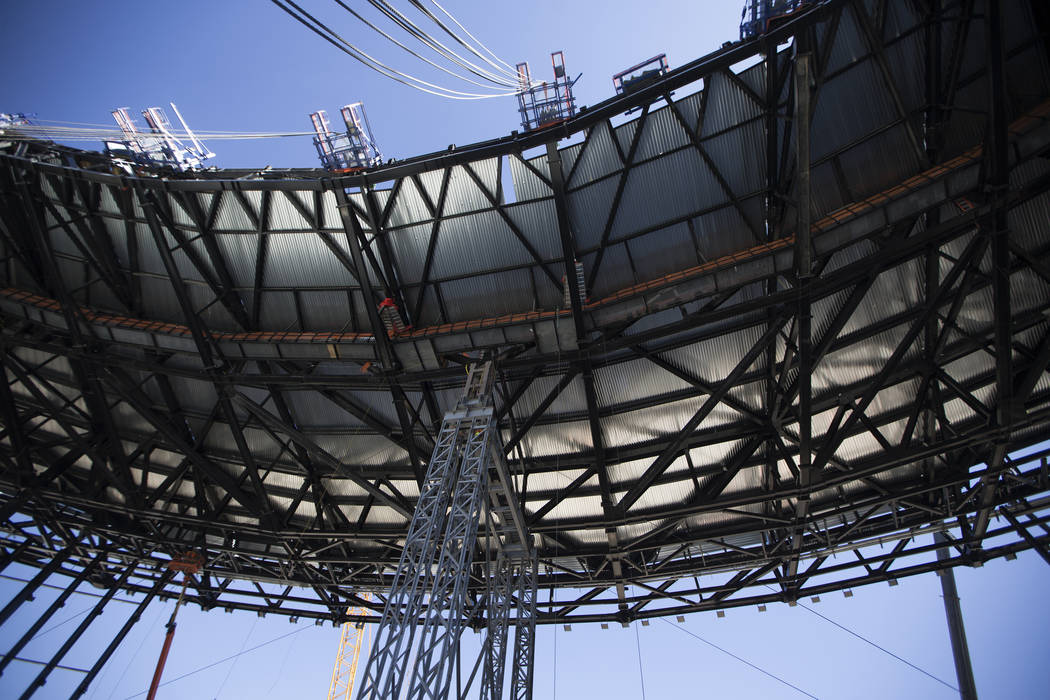 The roof under construction at Raiders Allegiant Stadium construction site in Las Vegas, Wednes ...