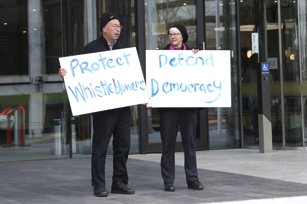 Protesters demonstrate in support of whistleblowers outside the Austral Capital Territory Magis ...