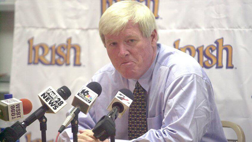 George O’Leary speaks to media about his resignation as Notre Dame football coach. (Joe Raymo ...