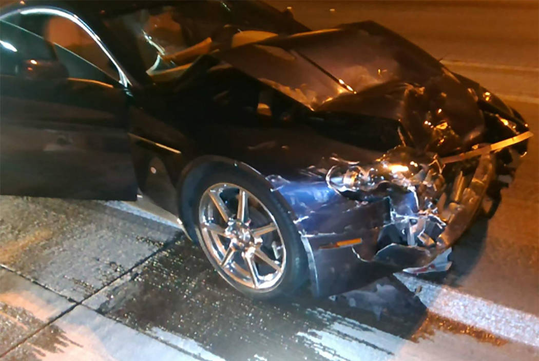 Nevada Highway Patrol officers respond to a crash at the 215 Beltway and Eastern Avenue on Frid ...