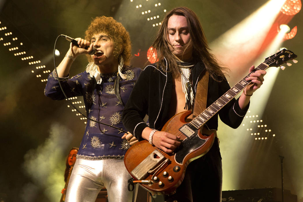 Josh Kiszka, left, and Jake Kiszka of the band Greta Van Fleet perform in concert during their ...