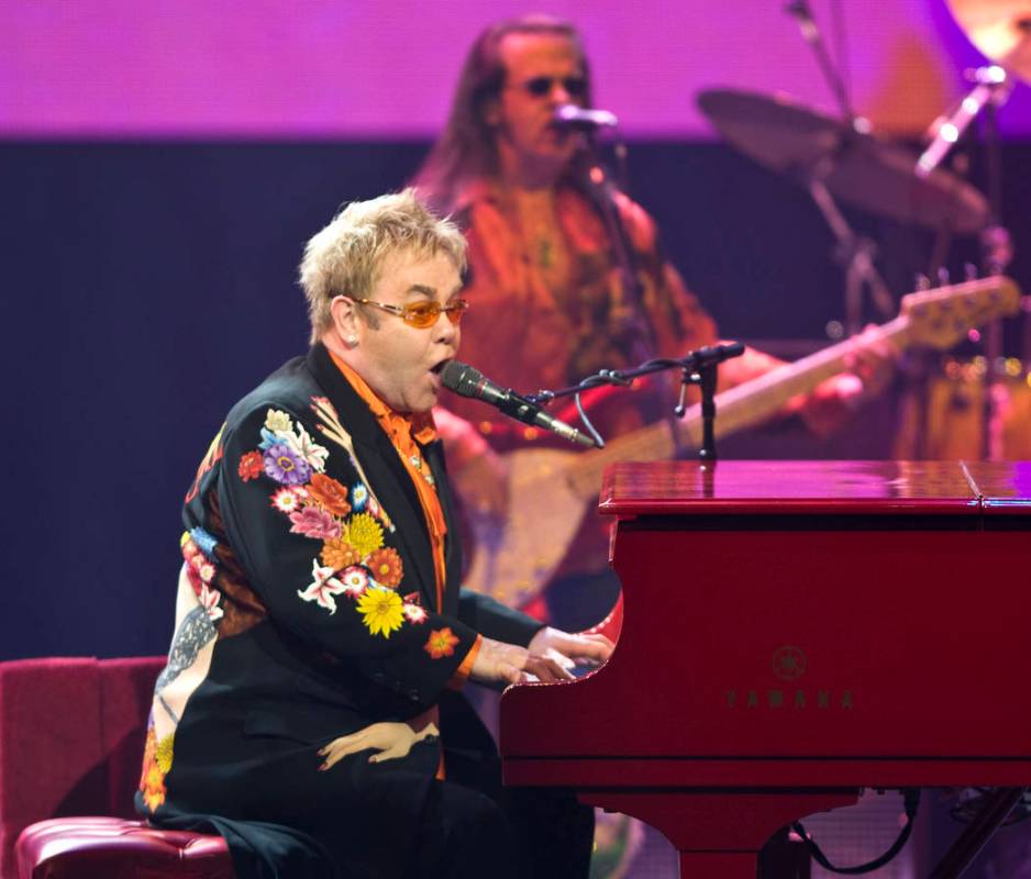 Pop superstar Elton John performs at The Colosseum inside Caesars Palace hotel-casino on Saturd ...