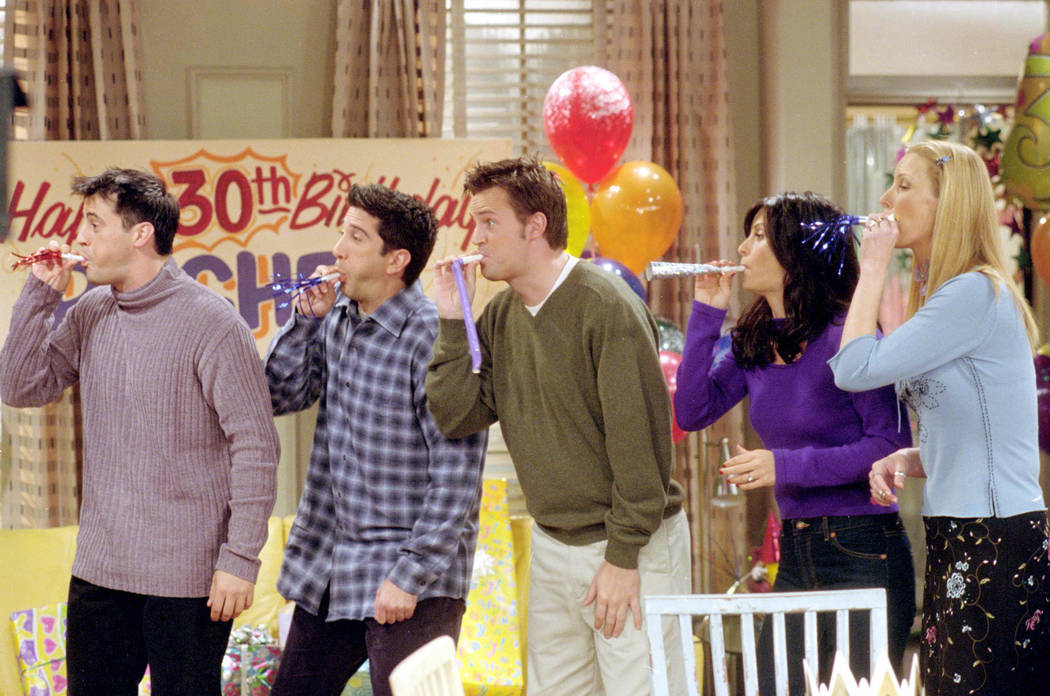 “The One Where They All Turn 30” -- Pictured, from left, Matt LeBlanc as Joey Tribbiani, D ...