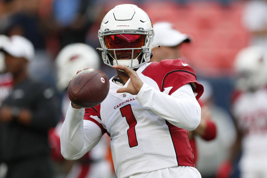 Arizona Cardinals quarterback Kyler Murray (1) warm up prior to an NFL preseason football game ...