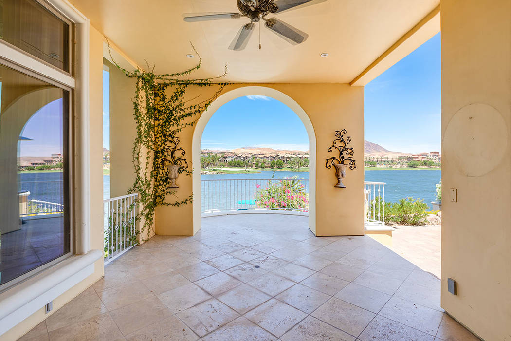 The covered patio has a view of Lake Las Vegas. (Ivan Sher Group)