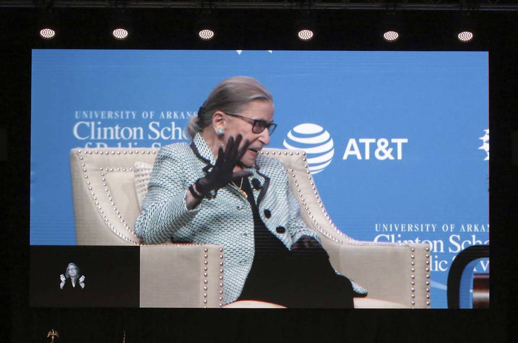 Supreme Court Justice Ruth Bader Ginsburg speaks before a large crowd at Verizon Arena, Tuesday ...