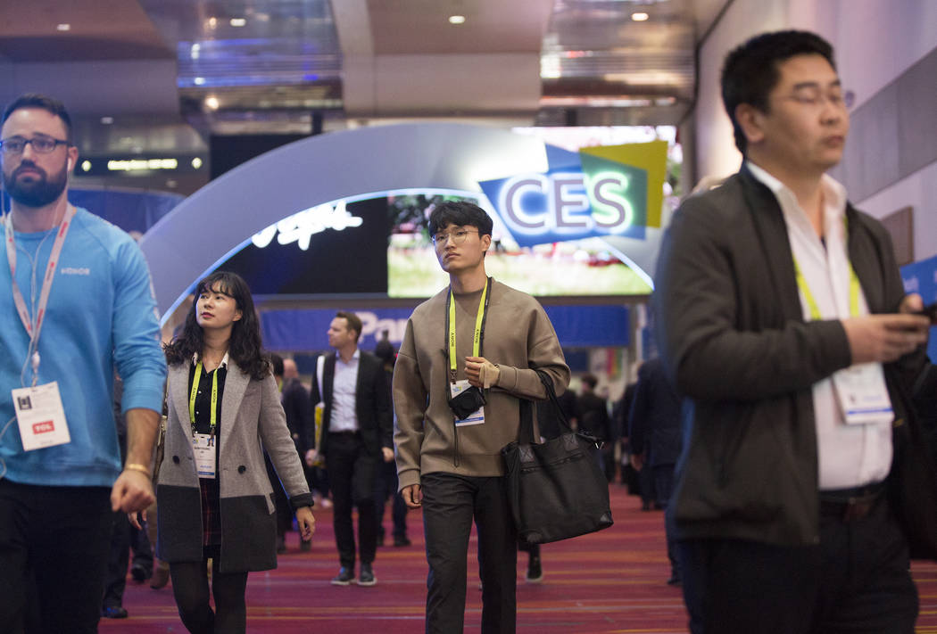 Convention goers explore the Central Hall during the last day of CES 2019 on Friday, Jan. 11, 2 ...