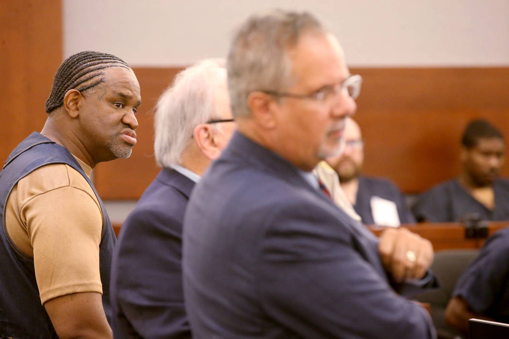 Defense attorney Ozzie Fumo, right, argues during a court hearing at the Regional Justice Cente ...