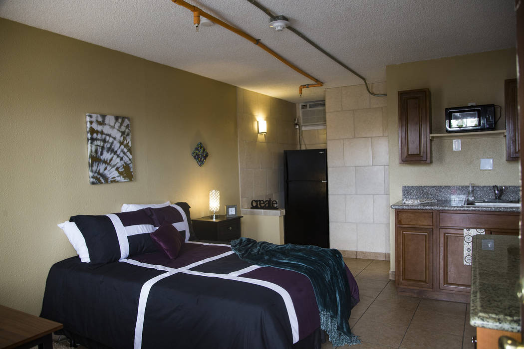 One of the rooms at Veterans Village #4 during the grand opening in Las Vegas, Thursday, Sept. ...