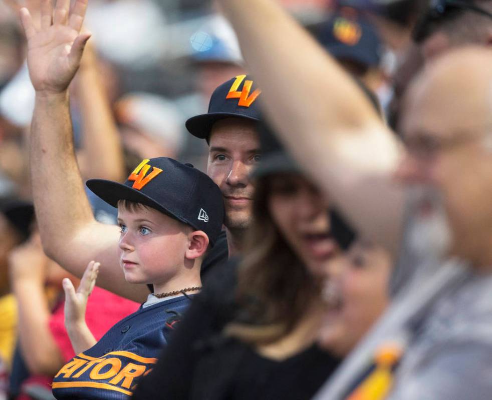 Aviators fans cheer for Las Vegas during Game 3 of their best-of-five playoff series against th ...