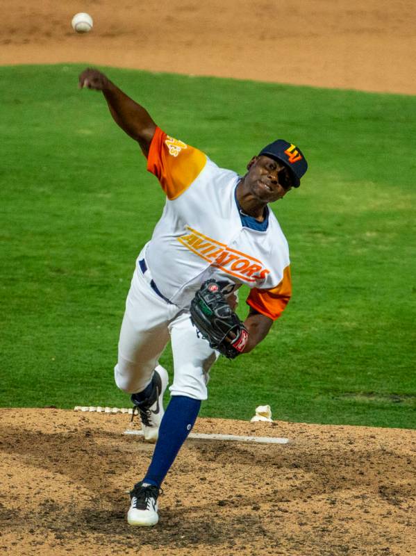 Las Vegas Aviators pitcher Jharel Cotton (45) comes in to finish the game versus the Sacramento ...