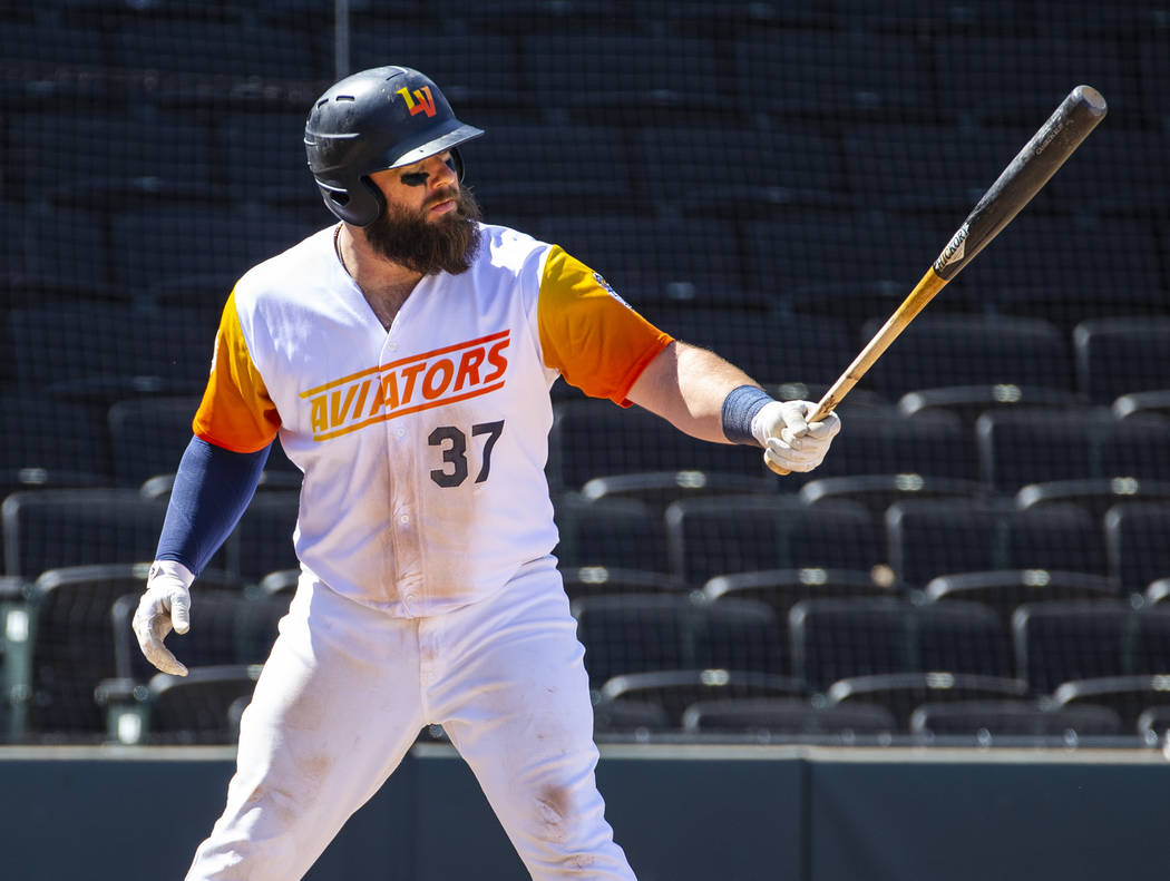 Las Vegas Aviators catcher Cameron Rupp (37) readies to bat in the ninth inning versus the Sacr ...