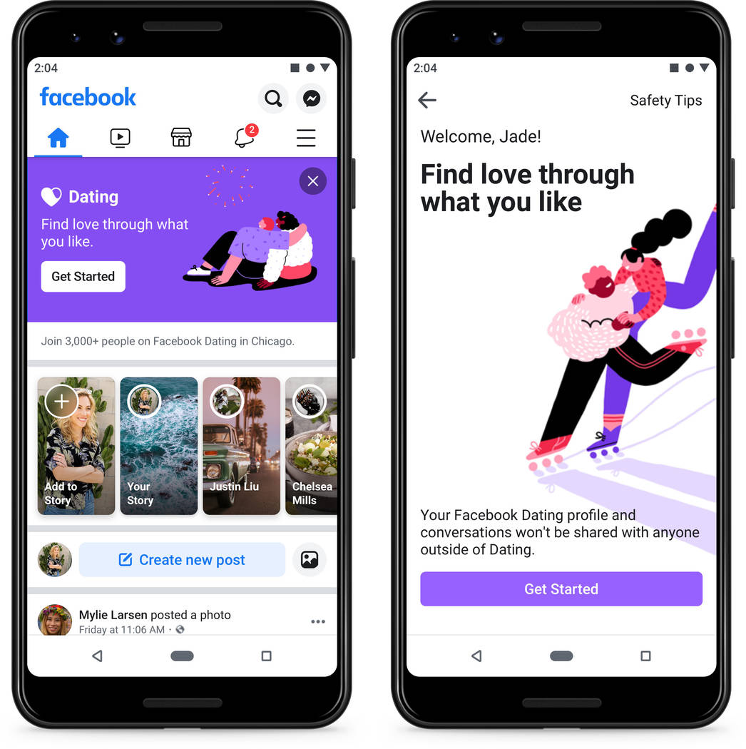 This undated product image provide by Facebook shows screenshots of Facebook Dating, a mobile-o ...