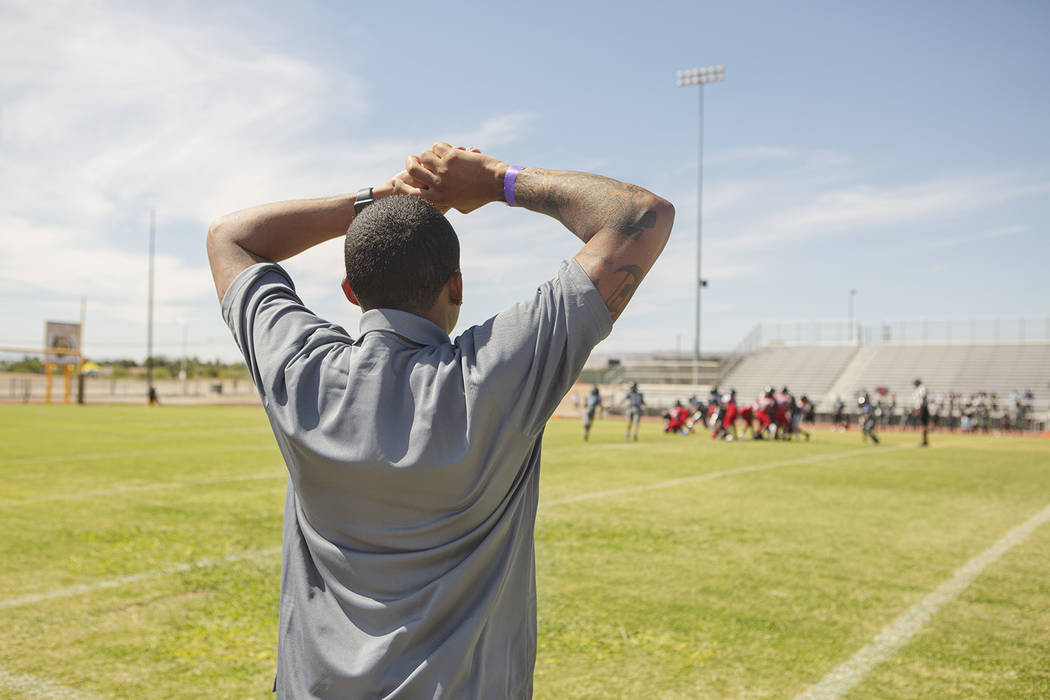 Devin Conway takes a breather as he anticipates a play during the TMT Red Lions game at Bonanza ...