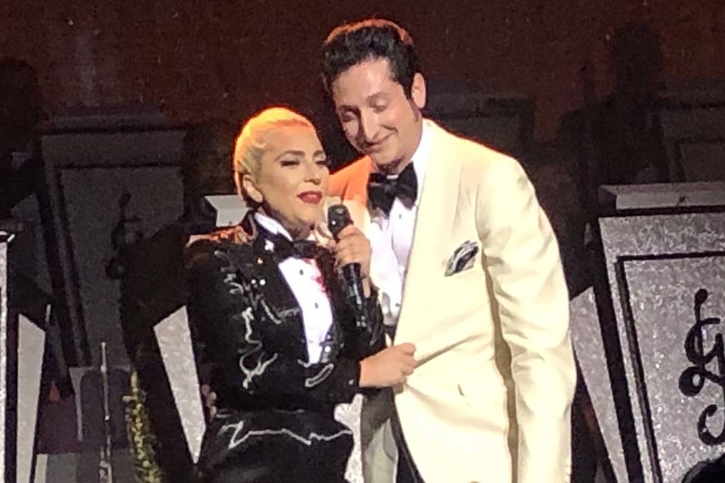 Lady Gaga and Brian Newman perform at Park Theater, June 10, 2019. (John Katsilometes/Las Vegas ...